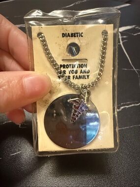 Medical Alert Diabetic Stainless Steel Necklace - Silver